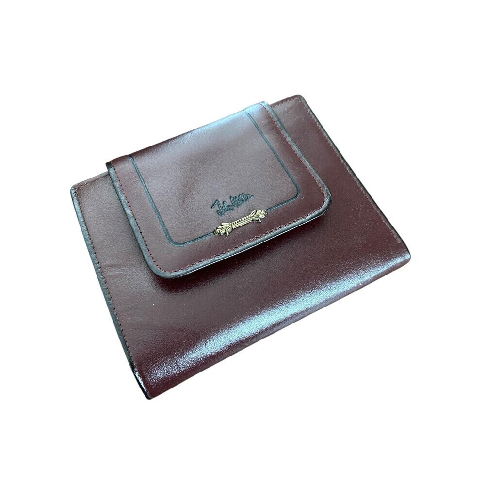 Vintage John Weitz Wallet Women's Brown Leather Bifold Card Kiss Lock Coin